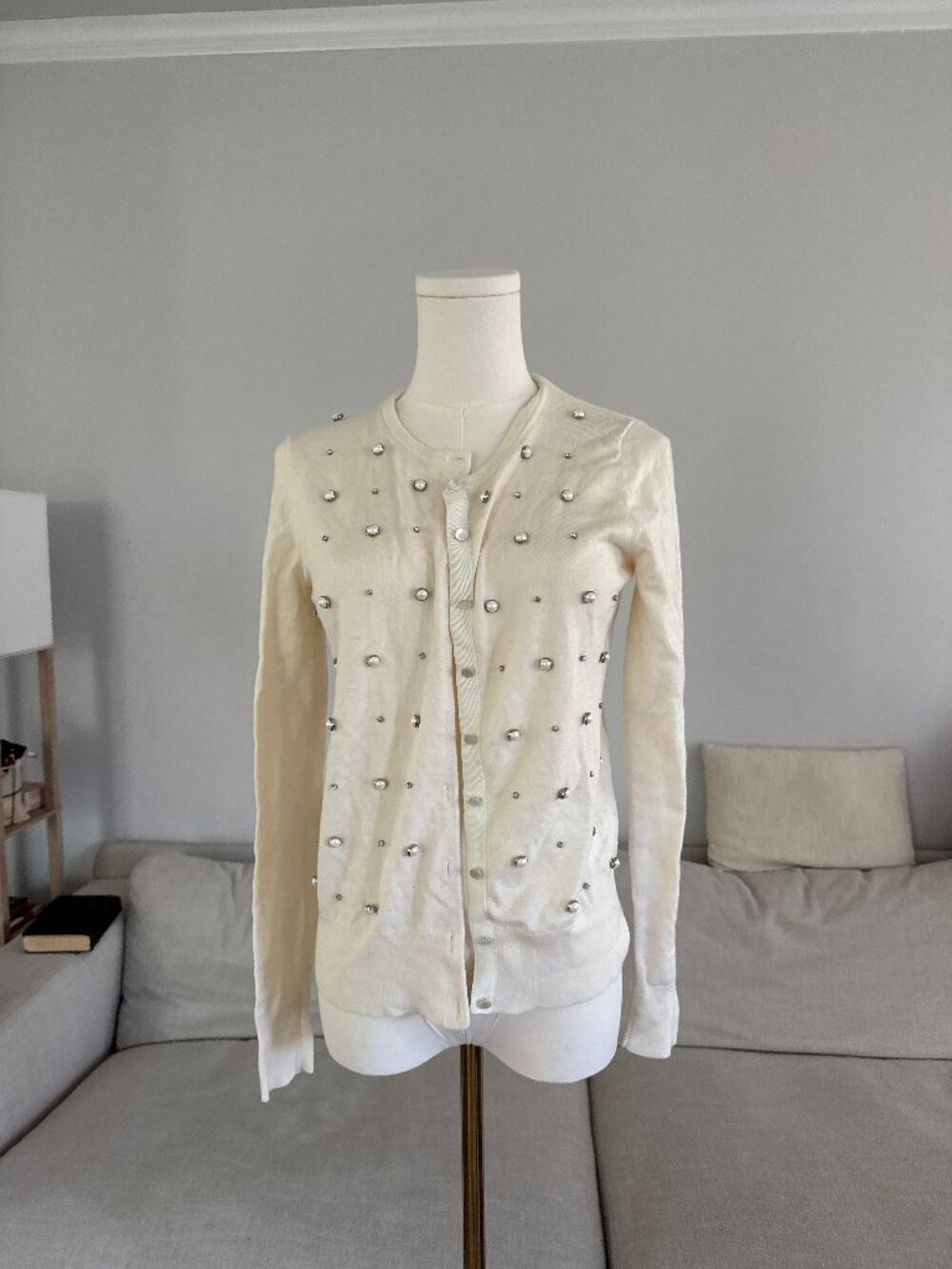 White Pearl Embellished Cardigan (Size Small)